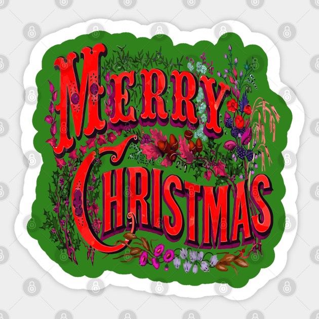 Vintage Style Merry Christmas Holiday Greeting Vector Art Sticker by taiche